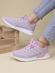 Multicolor Women's Breathable Mesh Casual Sports Shoes In Light Grey, Suitable For Autumn/winter Running - Multicolor - View 2