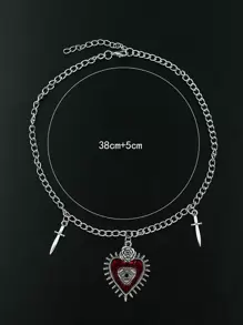 1pc Punk Vintage Heart Shaped Eye & Sword Design Pendant Necklace
