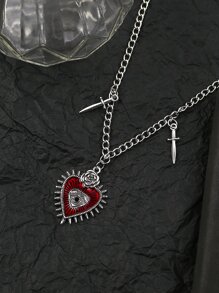 1pc Punk Vintage Heart Shaped Eye & Sword Design Pendant Necklace