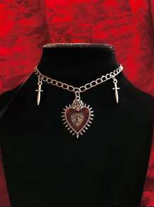 1pc Punk Vintage Heart Shaped Eye & Sword Design Pendant Necklace