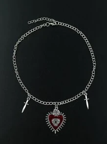 1pc Punk Vintage Heart Shaped Eye & Sword Design Pendant Necklace