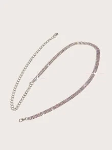 一女性三行數的鑽石水鑽装饰灯奢華腰鏈 - 彩色 - 查看 2