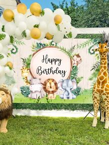1 pieza Tela de fondo con animales de la jungla, decoración de fiesta de cumpleaños salvaje, decoración de fiesta de animales del bosque, fondo verde del bosque para baby shower, Navidad - Multicolor - Ver 2