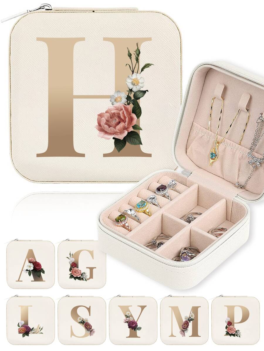 1 Hộp Đựng Trang Sức Bằng Da PU Mini Màn Hình Hiển Thị Đa Chức Năng Hộp Sắp Xếp Di Động Hộp Đựng Bông Tai Vòng Cổ Vòng Hộp Lưu Trữ Nhiều Lưới Tên ban đầu từ A đến Z Vàng In Chữ Hoa Cho Phụ Nữ Du Lịch Ngoài Trời Hộp Dây Kéo Hộp Quà Tặng Cho Mẹ Quà Tặng Phụ Nữ Quà Tặng Con Gái Quà Tặng Bạn Gái Quà Tặng - Màu be - Xem 1
