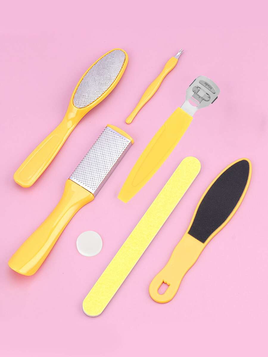 Nasin Loại bỏ da cứng ở chân Tập tin da chết 7 chiếc thép không gỉ và nhựa hàng ngày - Màu vàng - Xem 1