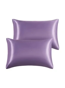 2 pcs Pillowcase for Hair and Skin, Silk Satin Pillowcase Pillow Cases Set of 2, Silky Pillow Cover with Envelope Closure - Purple - View 2