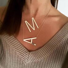 1Pc Women's Funky Hip Hop Large 26 Letter Necklace Fashion Stainless Steel Simple Versatile Ins Style Initial Necklace - Yellow Gold - View 1