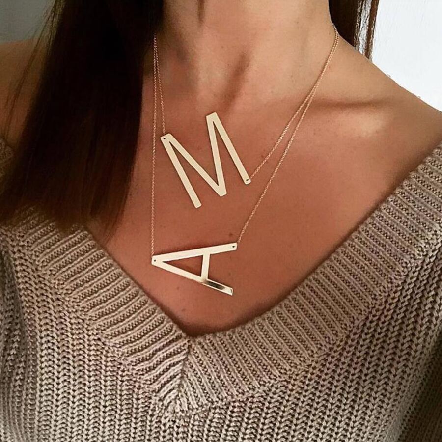 1Pc Women's Funky Hip Hop Large 26 Letter Necklace Fashion Stainless Steel Simple Versatile Ins Style Initial Necklace - Yellow Gold - View 1