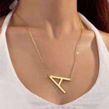 1Pc Women's Funky Hip Hop Large 26 Letter Necklace Fashion Stainless Steel Simple Versatile Ins Style Initial Necklace - Yellow Gold - View 3