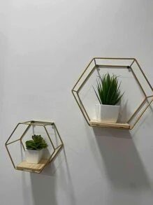 [Christmas Room Decor]2pcs [Comes With Hook] L-Sized And S-Sized Iron Wall-Mounted Decorative Storage Rack No-Drill, Suitable For Living Room, Study Room And Display Of Potted Plants, Dolls Or Accessories, Etc. - Gold - View 4