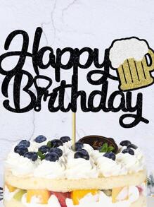 1 件啤酒杯形生日快乐蛋糕装饰，适合啤酒节主题生日派对、圣诞节