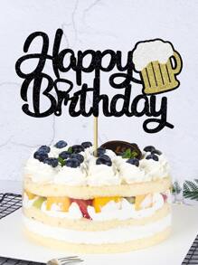 1 件啤酒杯形生日快乐蛋糕装饰，适合啤酒节主题生日派对、圣诞节