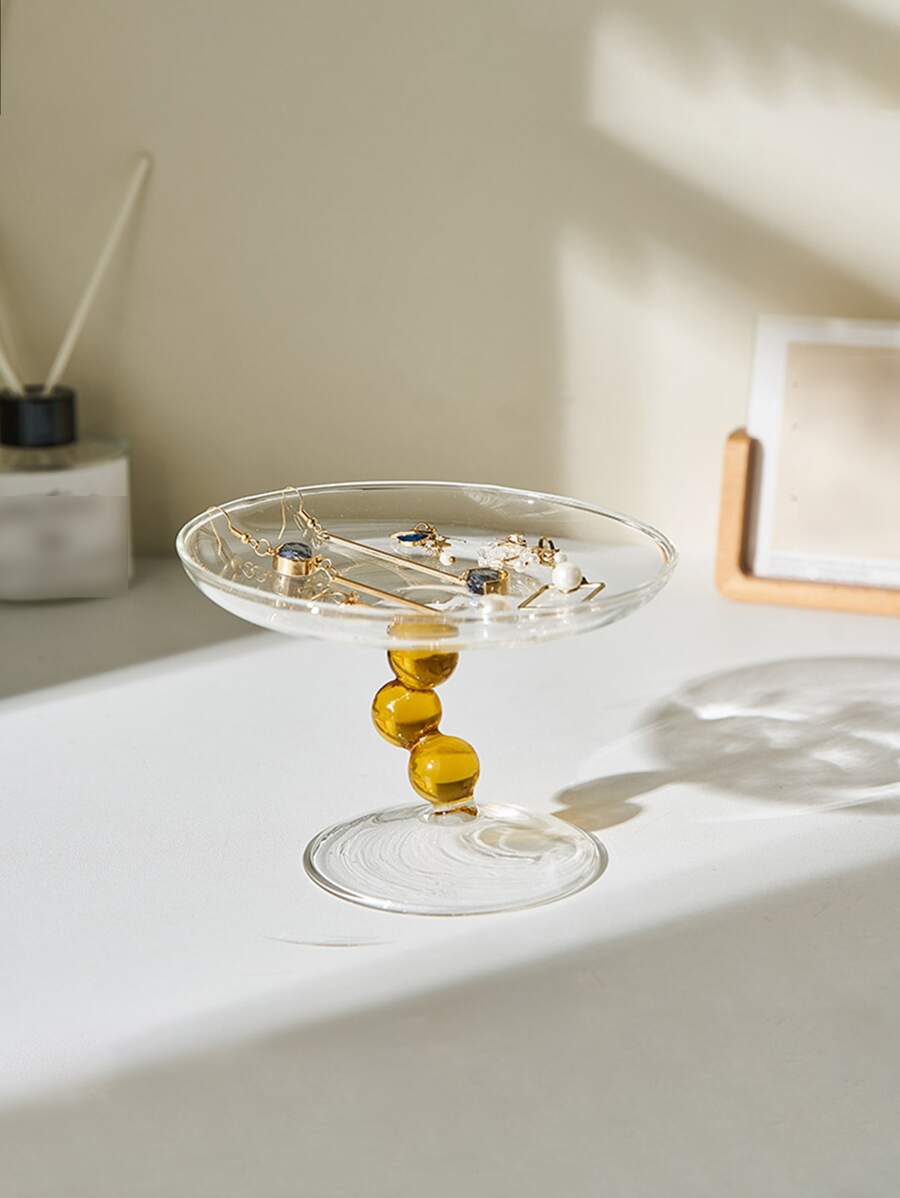 1pc Nordic Style Vintage Glass Tray Home Decor Desktop Storage Display - Yellow - View 1