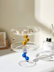 1pc Nordic Style Vintage Glass Tray Home Decor Desktop Storage Display - Yellow - View 2