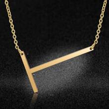 1Pc Women's Funky Hip Hop Large 26 Letter Necklace Fashion Stainless Steel Simple Versatile Ins Style Initial Necklace - Yellow Gold - View 6