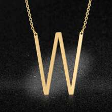 1Pc Women's Funky Hip Hop Large 26 Letter Necklace Fashion Stainless Steel Simple Versatile Ins Style Initial Necklace - Yellow Gold - View 9