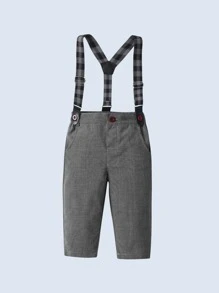 三件套婴儿服装套装 - 白色衬衫、灰色背心和带领结的裤子，适合生日派对、婚礼、节日和婴儿派对等场合。