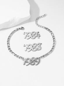 1入組現代復古風格鋼顏色時間數字手環男士生日 - 銀色 - 查看 4