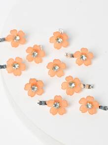 10个珍珠花朵发夹，编织发夹，女士发饰，婚礼珍珠花朵发夹，适合夏季、海滩、度假、发饰，花朵发夹 - 橘色 - 查看 5