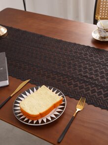 1pc Black Plaid Table Runner With Bohemian Hollow Out Wavy Lace For Tv Cabinet Decoration - Black - View 6