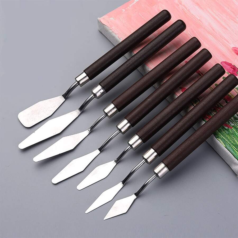 7pcs Palette Knife Set, Selection Of Different Sizes And Styles Of Stainless Steel Palette Knives.,Back To School,School Supplies