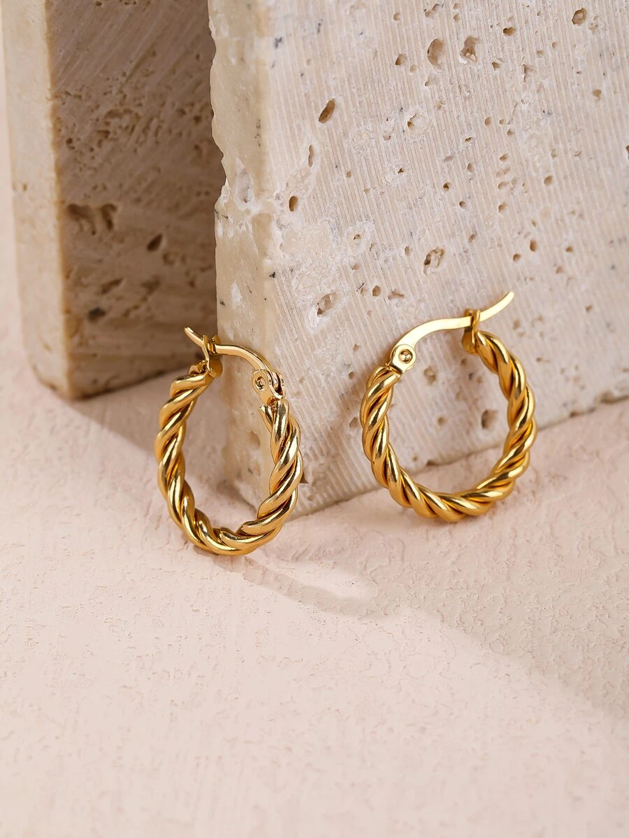 1pair Twisted Stainless Steel Fashionable Small Earrings For Women