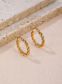 1pair Twisted Stainless Steel Fashionable Small Earrings For Women
