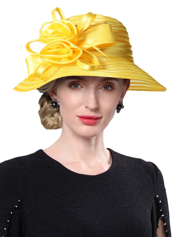 Yellow Women's Floral Fascinator Floppy Wide Brim Cloche Bowler Hats
