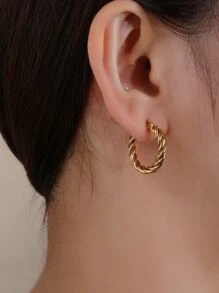 1pair Twisted Stainless Steel Fashionable Small Earrings For Women