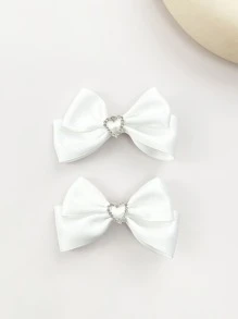 2 件女士纯色甜心蝴蝶结发夹可爱情人节情人爪夹发夹发夹，学校用品，优雅，学院风，女士冬季服装，蝴蝶结 - 白色 - 查看 2