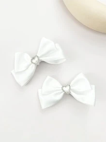 2 件女士纯色甜心蝴蝶结发夹可爱情人节情人爪夹发夹发夹，学校用品，优雅，学院风，女士冬季服装，蝴蝶结 - 白色 - 查看 1