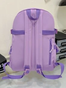 可爱学生书包，大容量拉链简约书包带熊书包小学生中学生高中生大容量双肩书包时尚休闲校园配对电脑旅行背包旅行出差度假户外运动学校学生礼物送给女朋友女儿配对电脑书包旅行背包旅行出差度假户外运动学校 - 紫色 - 查看 2