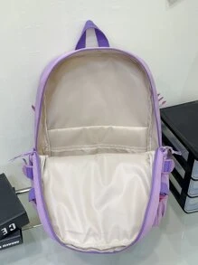 可爱学生书包，大容量拉链简约书包带熊书包小学生中学生高中生大容量双肩书包时尚休闲校园配对电脑旅行背包旅行出差度假户外运动学校学生礼物送给女朋友女儿配对电脑书包旅行背包旅行出差度假户外运动学校 - 紫色 - 查看 3