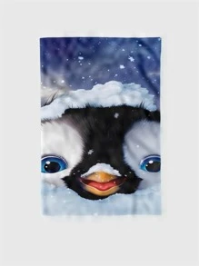 1件絨面布卡通企鵝圖案毯子,男女均適用於家居使用 - 彩色 - 查看 2