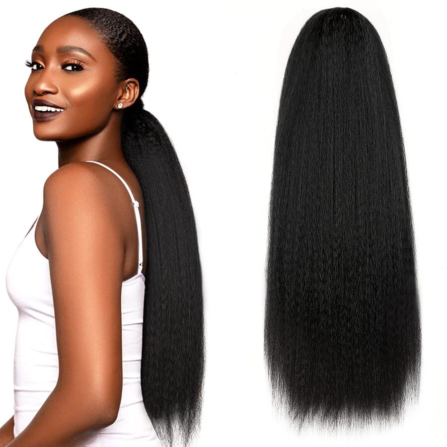 Yaki抽繩馬尾黑色芽馬尾合成纖維接髮 - 黑色 - 查看 1