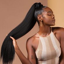 Yaki抽繩馬尾黑色芽馬尾合成纖維接髮 - 黑色 - 查看 2