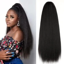 Yaki抽繩馬尾黑色芽馬尾合成纖維接髮 - 黑色 - 查看 3