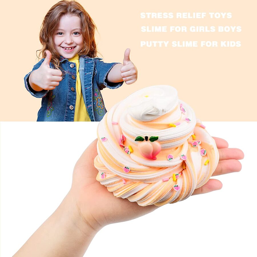 Cloud Slime for Girls Boys,with Red Watermelon Slime Charms&Peachybbies