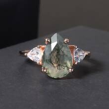 1 Miếng Tự nhiên Mã não đá Hình dạng Lê Cắt 925 sterling bạc Nhẫn đính hôn , Qủa tặng Đối với phụ nữ - màu xanh lá - Xem 3