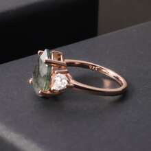 1 Miếng Tự nhiên Mã não đá Hình dạng Lê Cắt 925 sterling bạc Nhẫn đính hôn , Qủa tặng Đối với phụ nữ - màu xanh lá - Xem 5