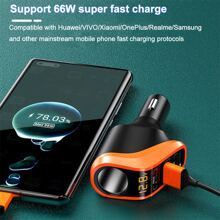 Letter Graphic 66W 90W Digital Display 4 In 1 Car Fast Charger With Lighter - Beige - View 2