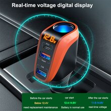 Letter Graphic 66W 90W Digital Display 4 In 1 Car Fast Charger With Lighter - Beige - View 6