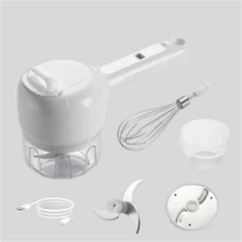 1pc-3 In 1 Handheld Food Processor, Garlic/chili/garlic Powder Mincer And Meat/egg Beater Automatic Grinder For Home Use - White - View 1