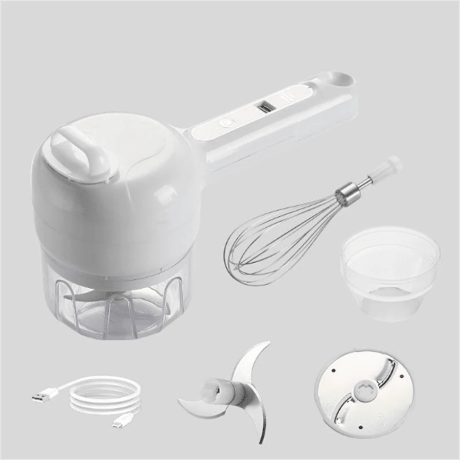 1pc-3 In 1 Handheld Food Processor, Garlic/chili/garlic Powder Mincer And Meat/egg Beater Automatic Grinder For Home Use - White - View 1