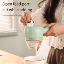 1pc-3 In 1 Handheld Food Processor, Garlic/chili/garlic Powder Mincer And Meat/egg Beater Automatic Grinder For Home Use - White - View 3