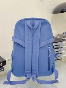 可爱学生书包，大容量拉链简约书包带熊书包小学生中学生高中生大容量双肩书包时尚休闲校园配对电脑书包旅行背包出差旅行度假户外运动学校学生礼物送给女朋友女儿配对电脑书包旅行背包旅行出差旅行度假户外运动学校 - 藍色 - 查看 2