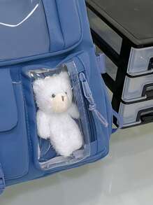 可爱学生书包，大容量拉链简约书包带熊书包小学生中学生高中生大容量双肩书包时尚休闲校园配对电脑书包旅行背包出差旅行度假户外运动学校学生礼物送给女朋友女儿配对电脑书包旅行背包旅行出差旅行度假户外运动学校 - 藍色 - 查看 6