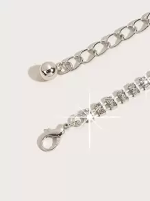 1pc feminino elegante dupla camada esparso strass decoração cintura corrente para vestido e festa diária combinando Halloween - Prata - Ver 3