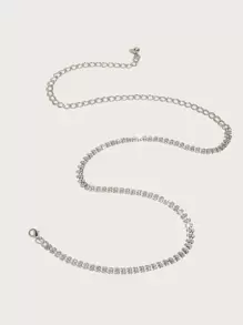 1pc feminino elegante dupla camada esparso strass decoração cintura corrente para vestido e festa diária combinando Halloween - Prata - Ver 2