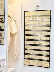 1入組掛壁式首飾類收納包帶多種網格和門掛鉤,多功能懸掛展示小袋 - 米色 - 查看 7